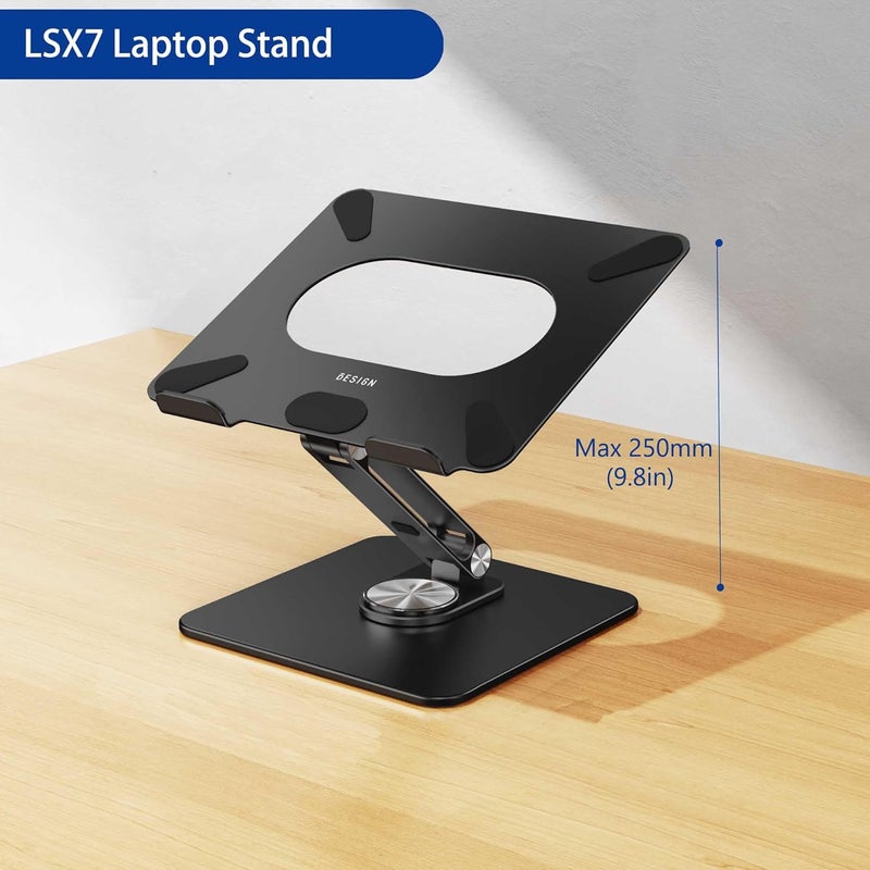 BESIGN LSX7 Laptop Stand with 360 Rotating Base, Ergonomic Adjustable Notebook Riser Holder Compatible with Air, Pro, Dell, HP, Lenovo More 10-15.6" Laptops (Black) - Image 5
